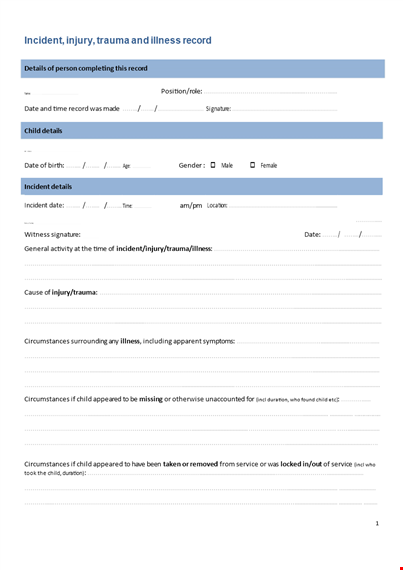easy-to-use incident report template for child injury template