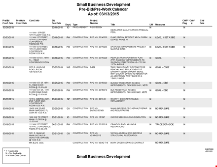 construction pre-bid and pre-work calendar template template