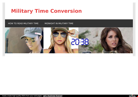 military minute time conversion chart template