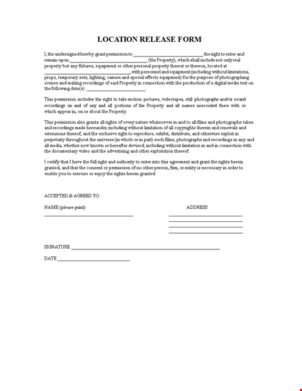 location release form: secure equipment, property, and rights permission for recordings template