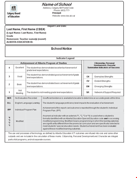 free report card template for teachers - track learning levels template