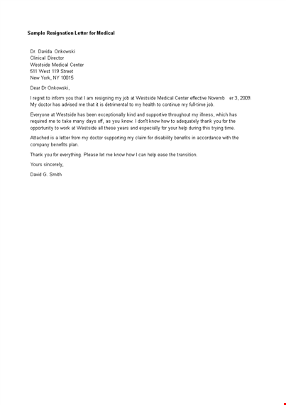 medical resignation letter example template