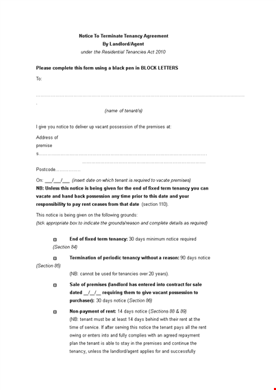 tenancy termination notice template - simplify the process with an effective notice template