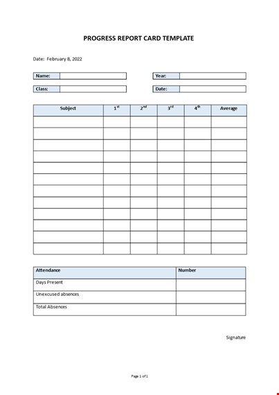 progress report card template template