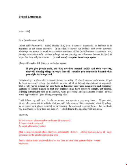 support our school: donation request letter - insert name - contact us template