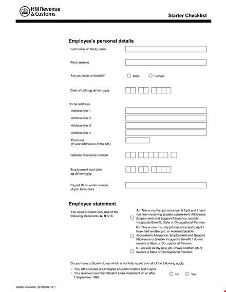 new employee starter checklist sample template