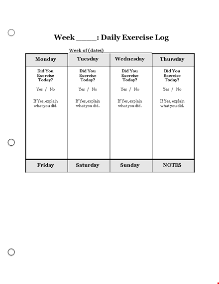 daily exercise log template