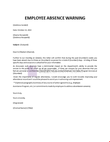employee absence warning template