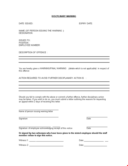 take action with employee warning letter for offences template