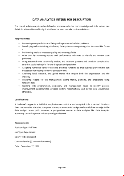 data analyst intern job description template