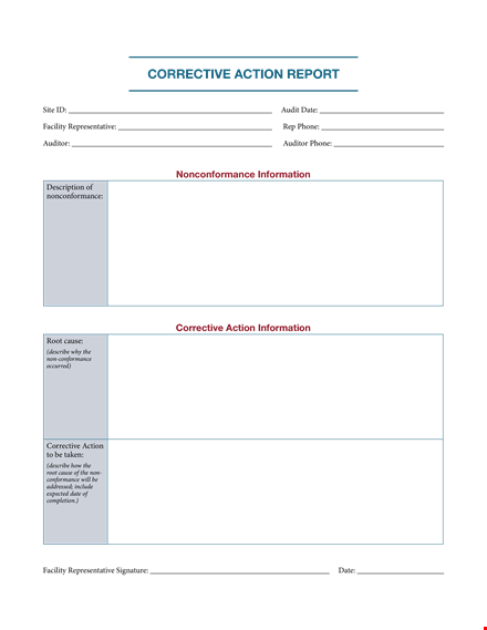 corrective action sample - improve facility with action for nonconformance template