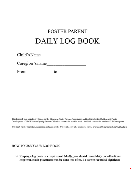 daily log book template template