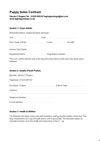 dog sale contract template template