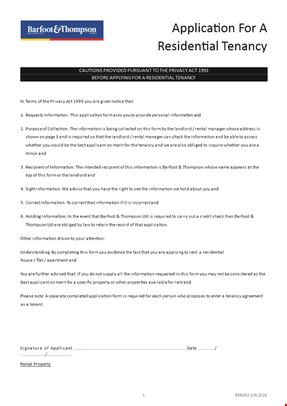 residential tenant application form template