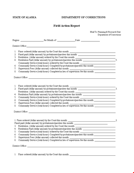 field action report - court, monthly amount, dollar ordered | document templates template