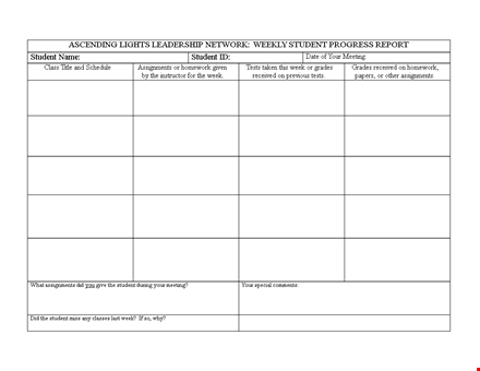 student weekly report format template