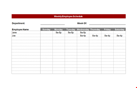 employee work schedule template excel template