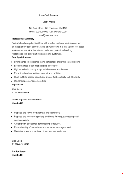 line cook resume template