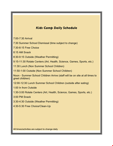 kid’s daily schedule template
