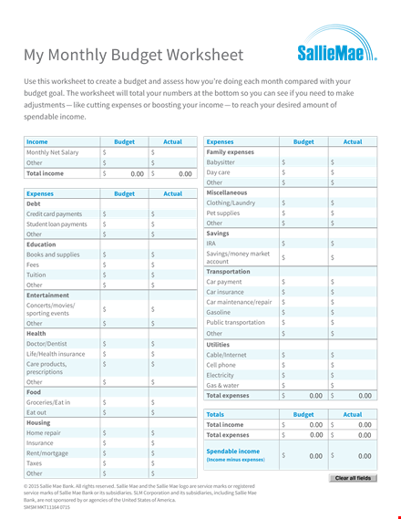 my monthly budget worksheet template