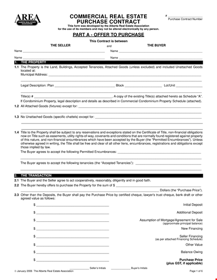 commercial real estate purchase form | contract for property purchase | seller & buyer agreement template