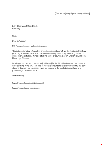 get legal letter of support for your child | parent/guardian support template