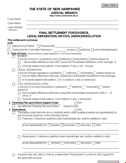 divorce agreement for civil union parties: shall be binding for both parties template