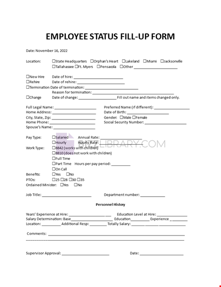 employee status fill-up form template