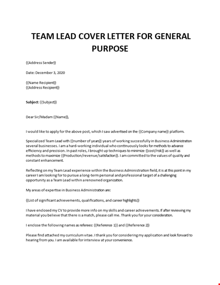 team leader application letter template