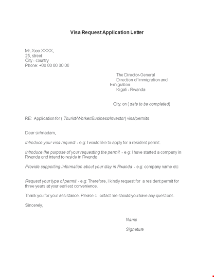 visa request application letter template