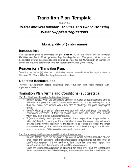 effective transition plan template for operators - simplify your transition process template