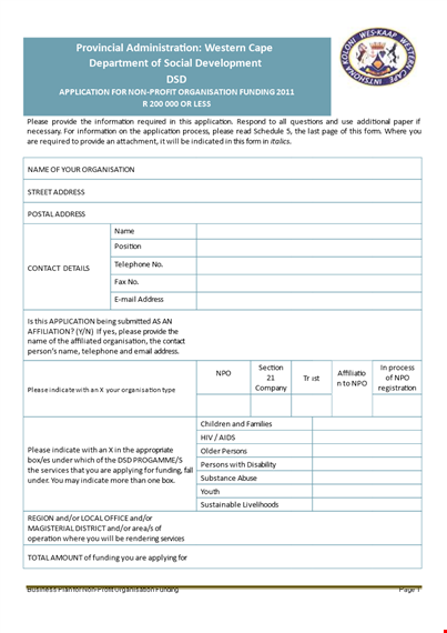 non profit organization business plan template template