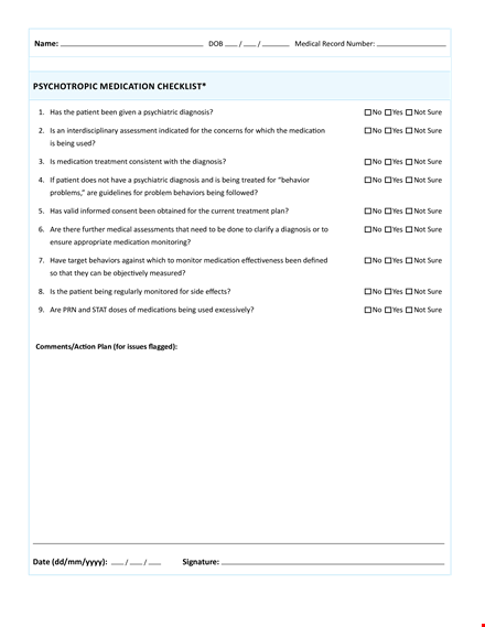 psychotropic medication checklist for diagnosis and medications template