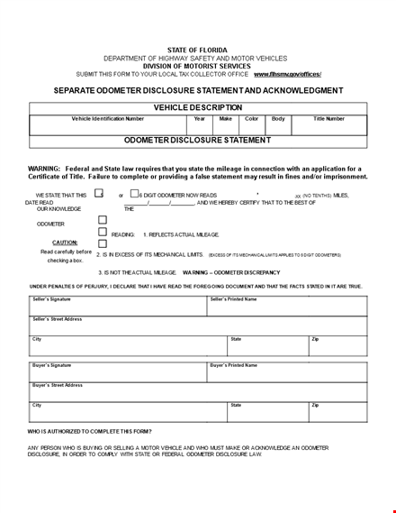 state odometer disclosure statement for your vehicle - odometer disclosure statement template