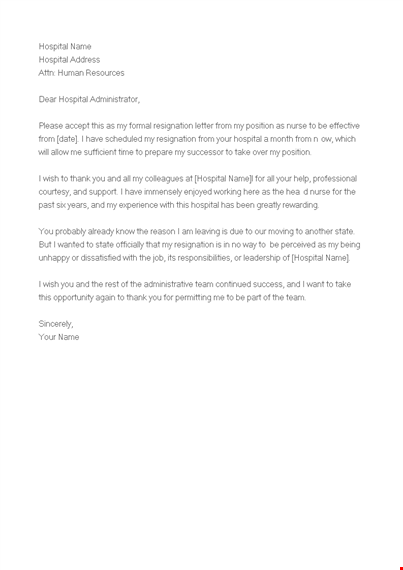 sample of resignation letter for staff nurse template template
