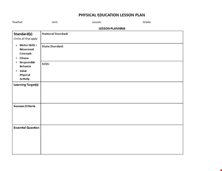 physical lesson plan template: circle time activities template