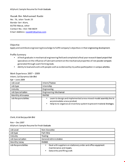 mechanical engineering resume summary template