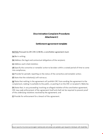 complainant and respondent settlement agreement - insert your details template