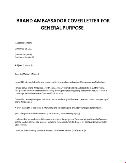 brand ambassador cover letter template