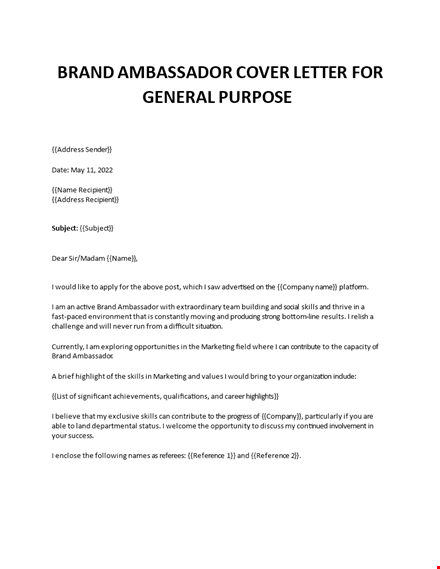 brand ambassador cover letter no experience