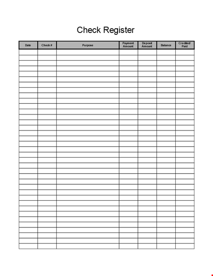 track your finances with our checkbook register - record check amount and purpose with ease template