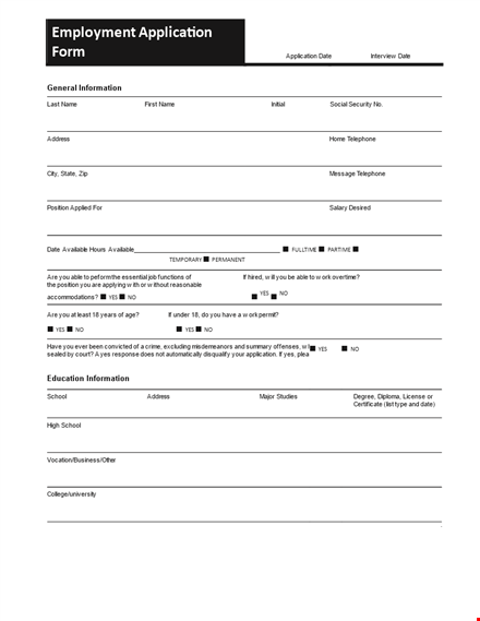 employment application form | fillable pdf | salary, employer, employed template