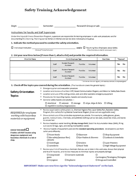 safety training acknowledgement letter template doc template