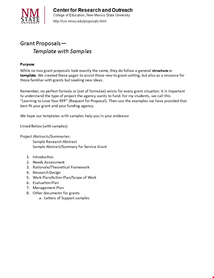 grant proposal template for research projects - ideal for students and district use template