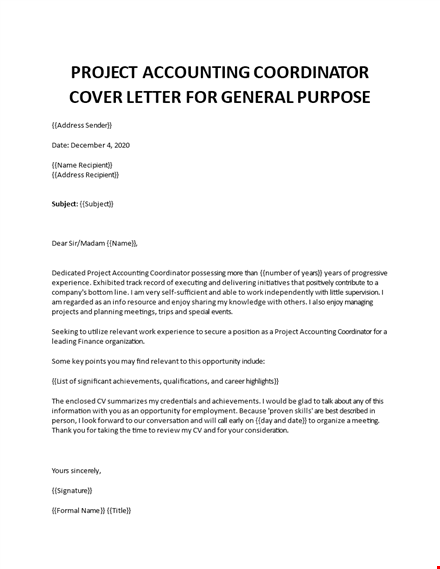 project coordinator cover letter template