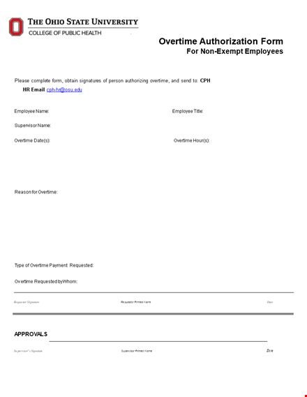 printed non exempt employees overtime authorization form template