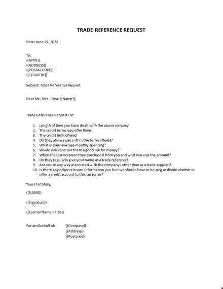 trade reference request letter template