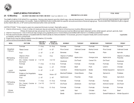 mobile infant feeding schedule template