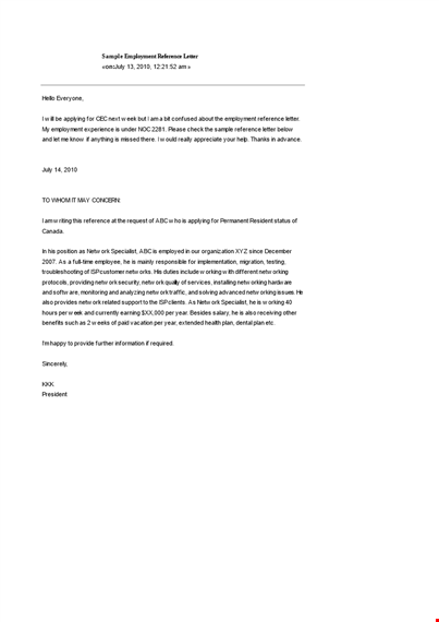 example of employment reference letter template