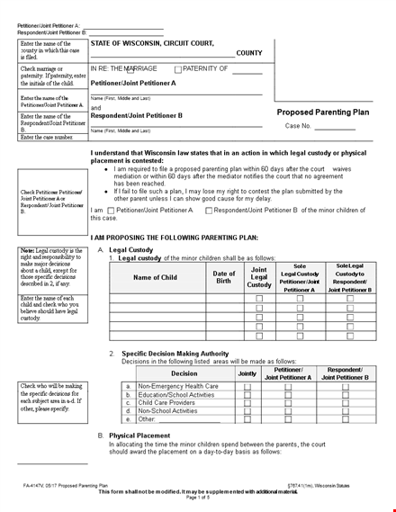 easy parenting plan template for joint petitioners - ensure a clear future for your children template